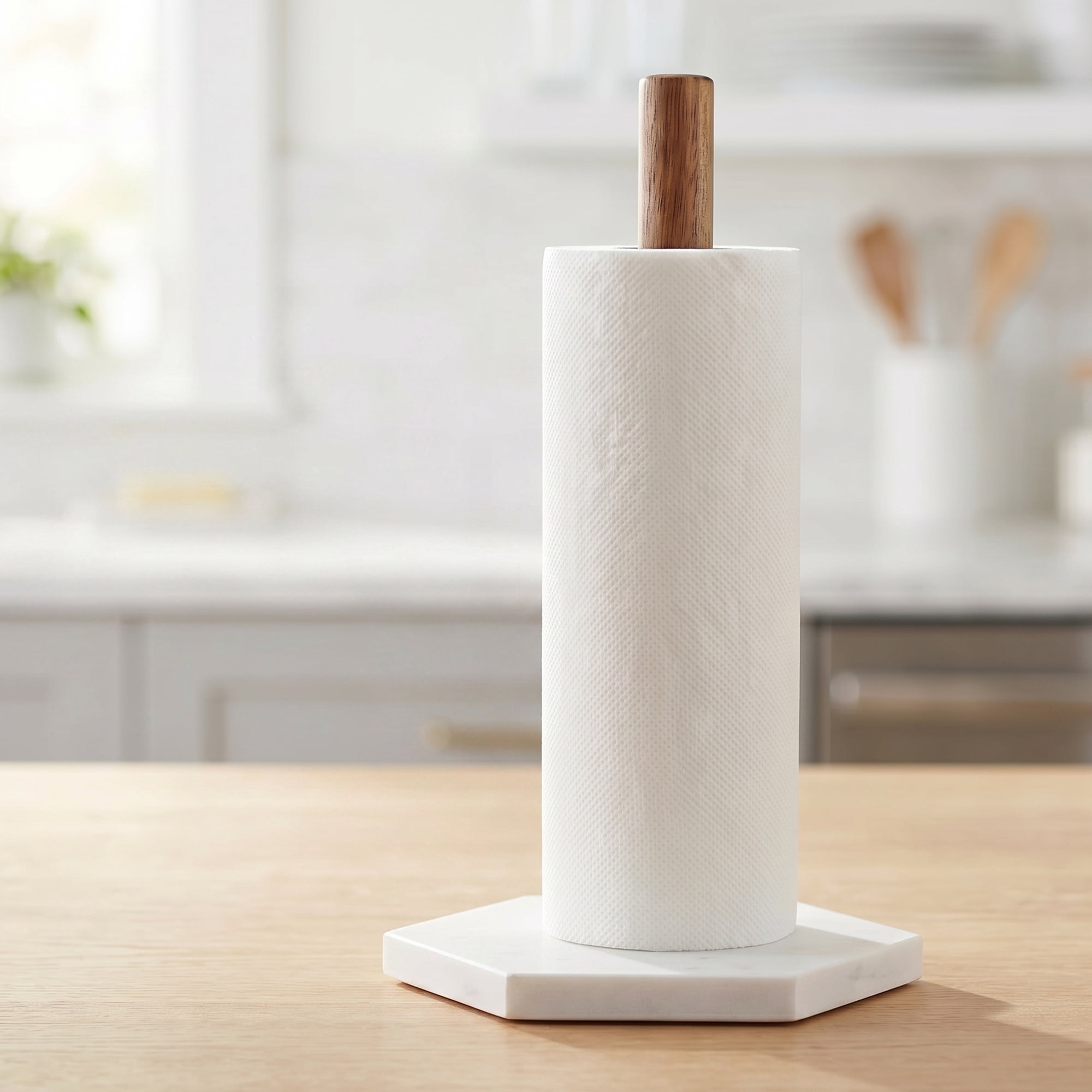 Unique Bargains Paper Towel Holder Countertop Base Marble Color D 12.6x5.9inch