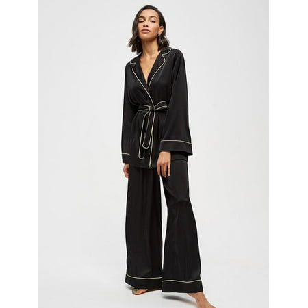 

DanceeMangoo Long Sleeve Pajamas Sashes Casual Trouser Suits Loose 2 Piece Sets Womens Home Clothes Winter Female Sleepwear