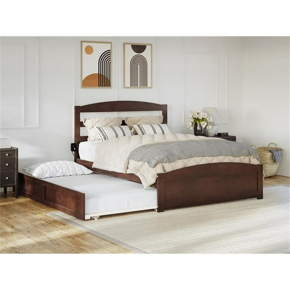 AFI Warren Solid Wood Queen Bed w/ Footboard & Twin XL Trundle in Walnut