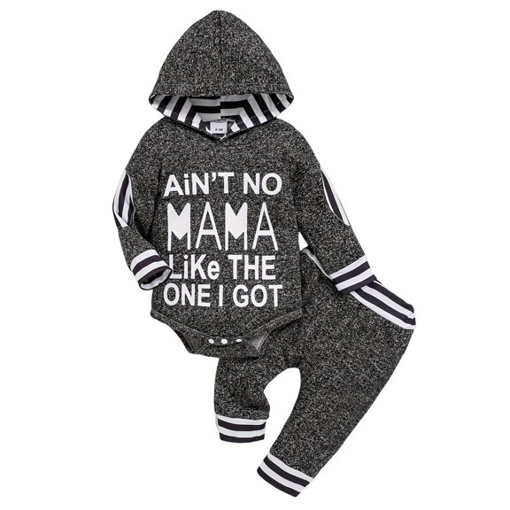 Dmsael Newborn Infant Baby boy Clothes Long Sleeve Letter Romper Hooded Pants Outfits Set,6-9 Months