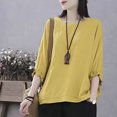 thumbnail image 4 of Summer Akafmk 3/4 Sleeve Shirts for Women,Summer Womens Cotton Linen Top,Casual Oversize Solid Color Round-Neck Imitation Top, 4 of 4