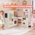 thumbnail image 2 of Costway Corner Play Kitchen with Lights & Sounds Wooden Toy Kitchen Set Storage for Ages 3+ Pink, 2 of 10