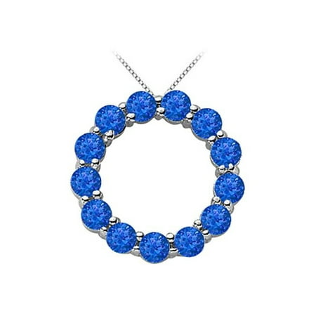 UBPD1355W14S Blue Sapphire of September Birthstone Circle Necklace in 14K White Gold 2 Carat Total Gem Weight