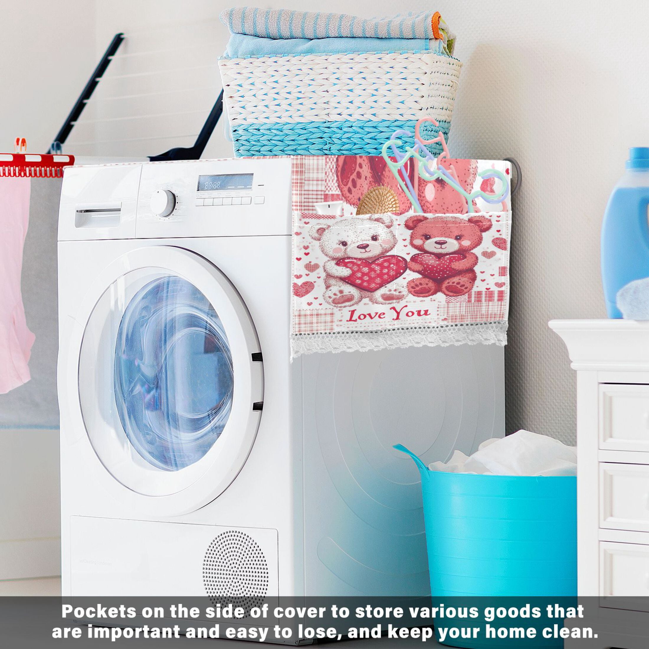 WOBOGO Valentine Teddy Bears Washing Machine Cloth Dryer Refrigerator Top Cover Protective Non-Slip Mat For Kitchen Laundry