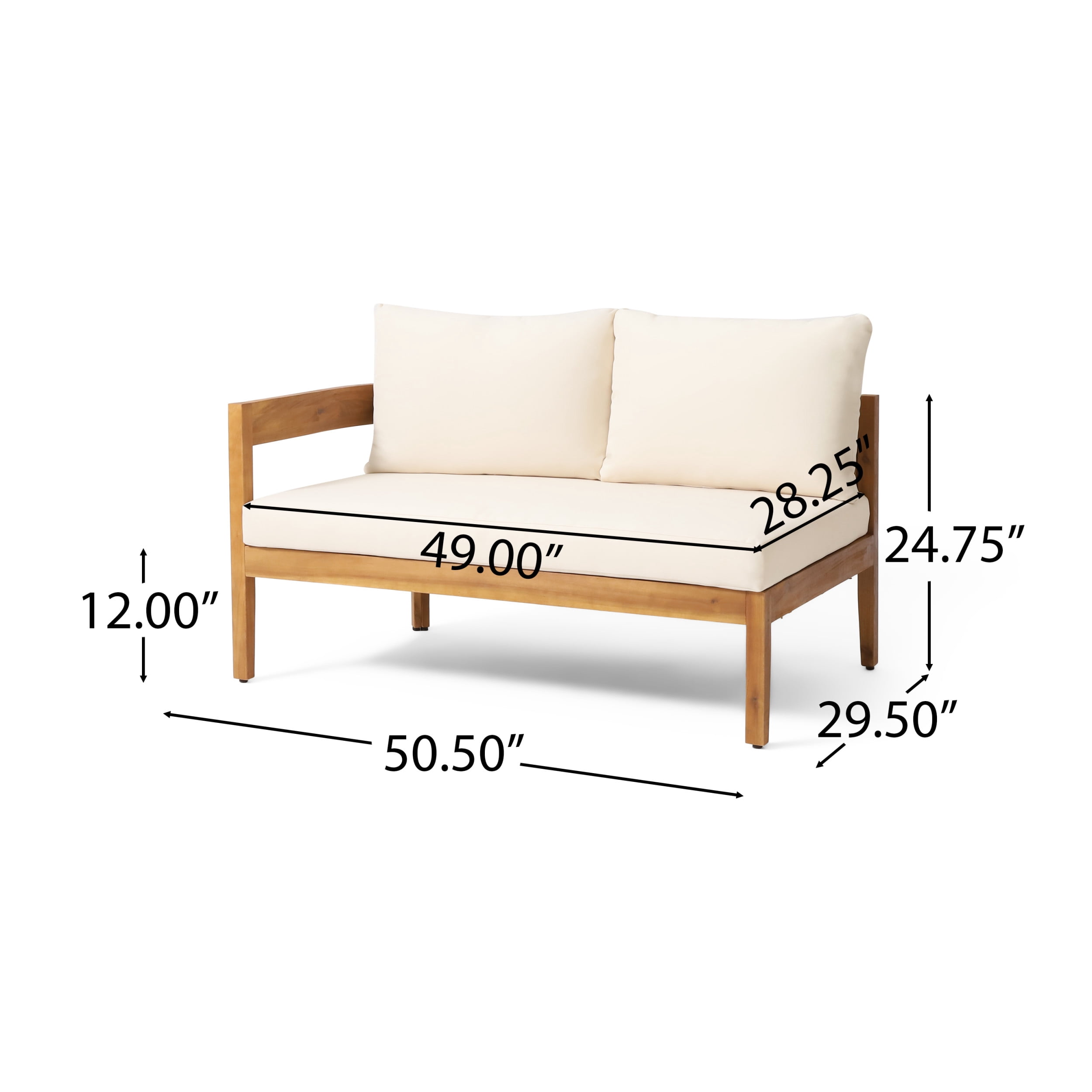 Burrough Acacia Wood Outdoor 5 Seater Sectional Sofa Chat Set with Cushions, Teak and Beige