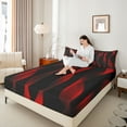 thumbnail image 4 of jejeloiu Waves Stripes Lines Queen Sheet Sets,Red Abstract Geometric Bed Set For Men Women 4pcs, 4 of 7