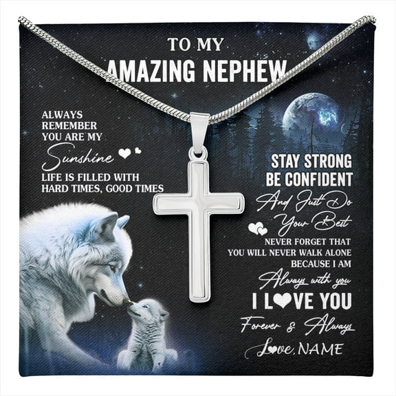 To My Nephew Necklace From Aunt Uncle Moon Wolf Nephew Birthday Gifts Graduation Christmas Customized Gift Box Message Card