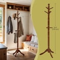 thumbnail image 3 of Freestanding Coat Rack Stand, 10-Hook Solid Rubberwood Entryway Hall Tree with Tri-Leg Base for Jackets, Hats, Bags, Dark Walnut, 3 of 6