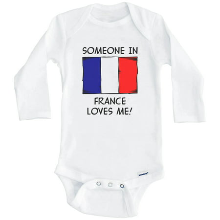 

Someone In France Loves Me French Flag One Piece Baby Bodysuit (Long Sleeve) 6-9 Months White