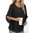 thumbnail image 2 of Weardear Women's 3/4 Ruffle Sleeve Blouse Round neck Tops Double Layers Flowy Shirts Elegant Chiffon Blouses, 2 of 5