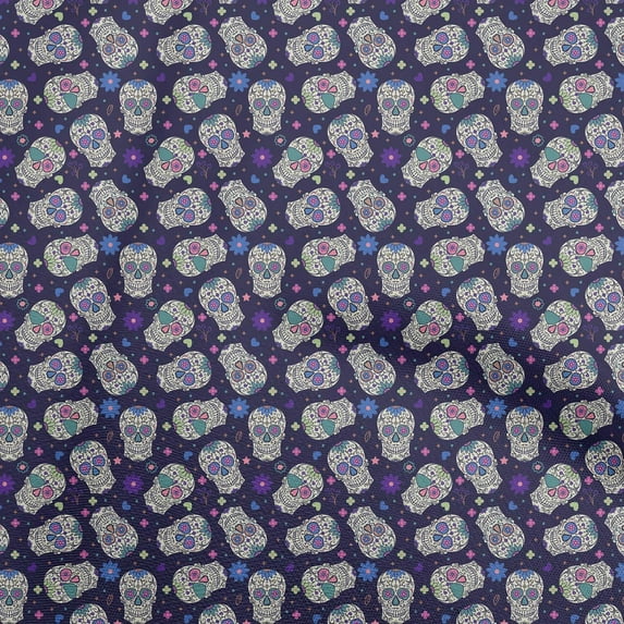 oneOone Cotton Poplin Navy Blue Fabric Skull Sewing Fabric By The Yard Printed Diy Clothing Sewing Supplies 56 Inch Wide