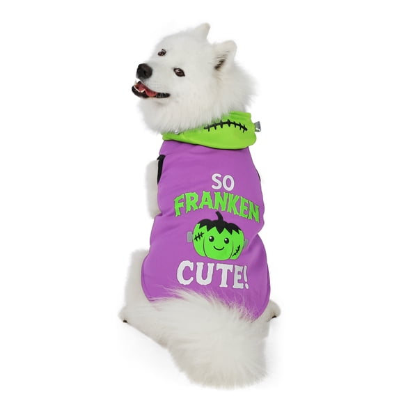 Vibrant Life Halloween Hoodie for Dogs, So Franken Cute, Purple and Green, L