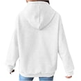 thumbnail image 2 of Tops for Women Trendy Fall Winter Comfy Hooded Long Sleeve Rolled One Shoulder Drawstring Footprint Print Leisure Cotton Hoodie Sweatshirt(White,M), 2 of 8