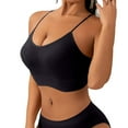 thumbnail image 2 of WTOBBY Seamless Y-Back Sports Bra for Women: Padded Low Impact Support, Sexy Thin Strap Design for Yoga & Fitness, Flattering Lift and Comfortable Wirefree Coverage,Black L, 2 of 4
