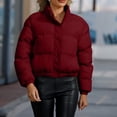 thumbnail image 4 of Mifsaly Womens Cropped Puffer Jacket Full Zip Stand Collar Regular Fit Warm Quilted Coat Casual Winter Padded Outerwear Wine,M, 4 of 7