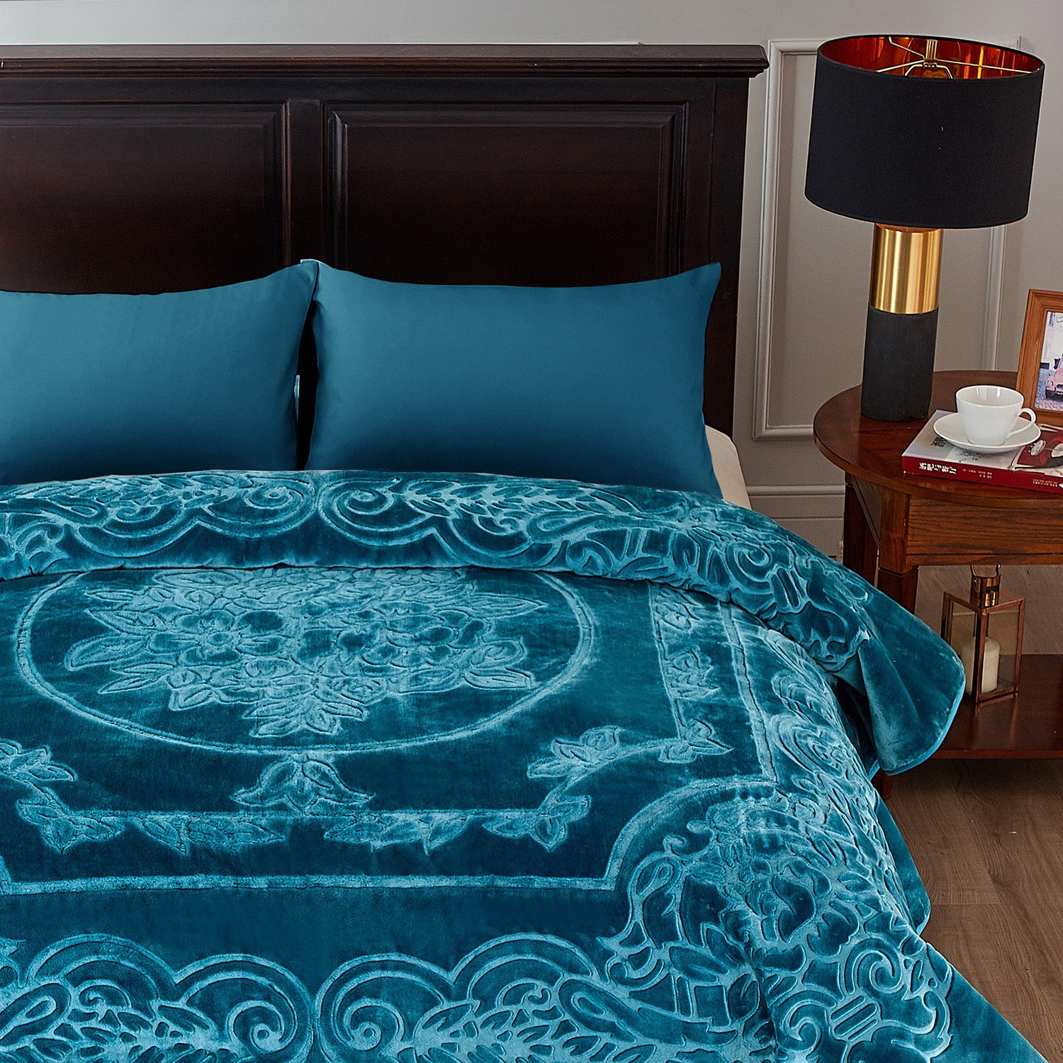 Heavy Thick Fleece Blanket King Size, 9lbs,1 Ply Silky Soft Warm Flower Embossed Raschel Winter Blanket, Minky Soft Plush Blanket for Sofa Bed, 85"x95", Teal