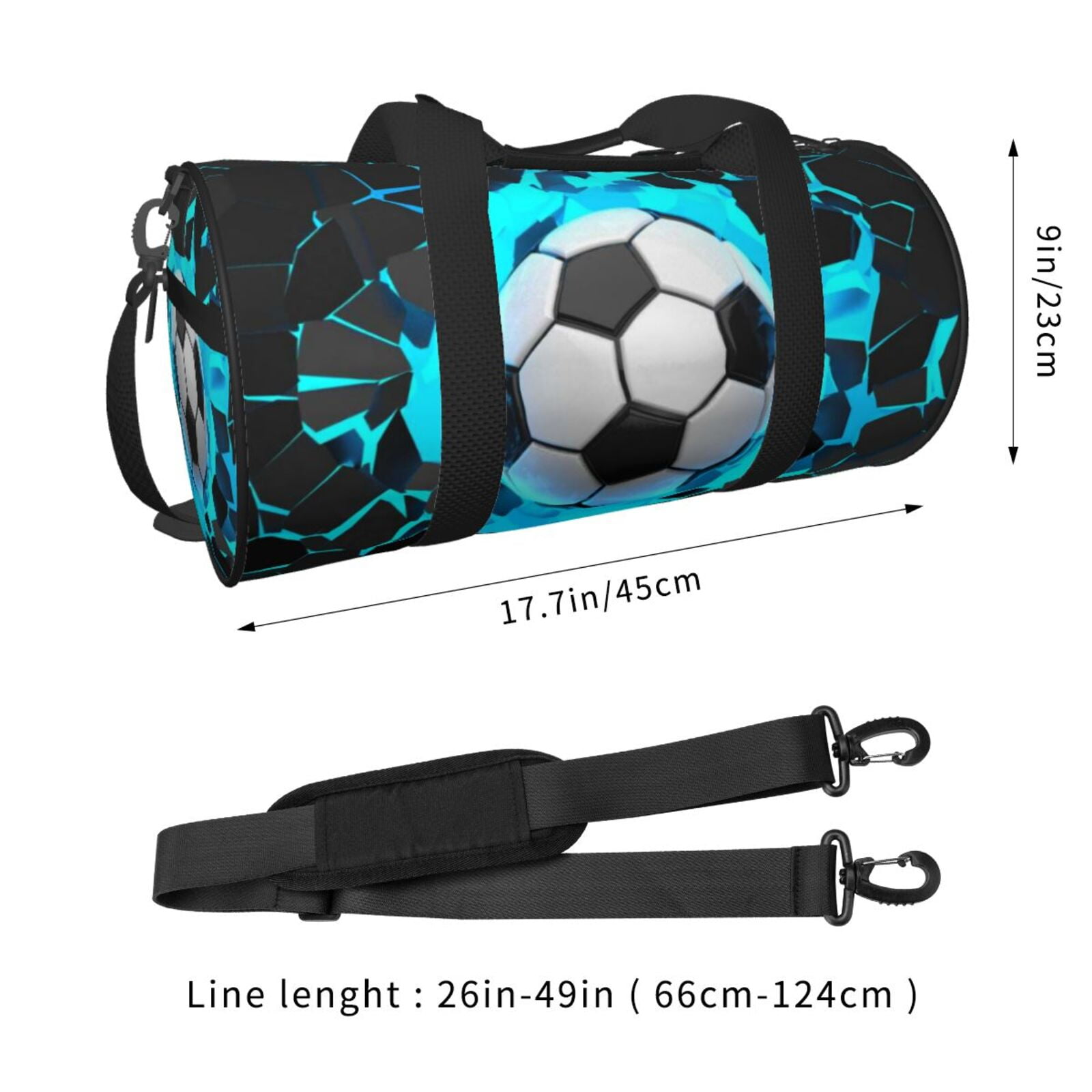 3D Soccer Ball Small Round Sport Duffel Bag,Crash Lighting Wall 17" Shoulder Airport Travel Bag, Men Women Weekender Overnight Sleepover Carry-On Personalized Tote Pouch
