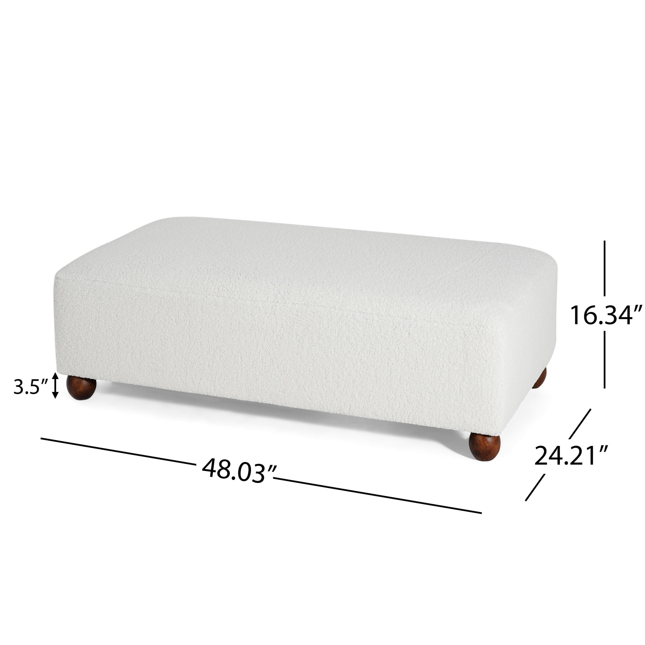 Christopher Knight Home 48" Modern Comfortable Ottoman Bench, Boucle Upholstery with Wooden Legs, White