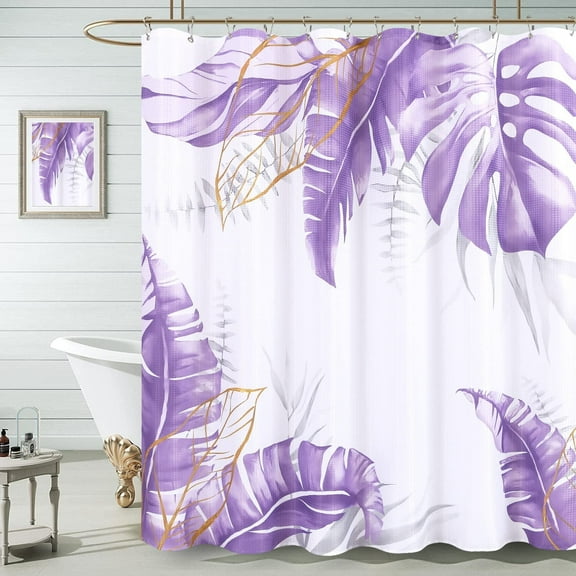 Purple Tropical Shower Curtain for Bathroom Botanical Shower Curtain Natural Shower Curtain Floral Watercolor Leaves Shower Curtain 72x72