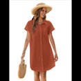 thumbnail image 3 of Vestido Camisero Informal de Verano para Mujer, de Algodón y , con Escote en V, Botones, Corta y Cintura Holgada, Color Naranja y Rojo, Talla XL, 3 of 7