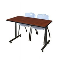48" x 30" Kobe Training Table- Cherry and 2 "M" Stack Chairs- Grey