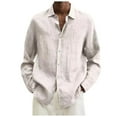thumbnail image 2 of Designer Spring Summer Men's Casual Cotton Linen Solid Color Long Sleeve Shirts Loose Shirts White 3X, 2 of 5