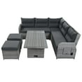 thumbnail image 3 of 6-Piece Outdoor Furniture Set Patio Rattan Furniture Set with an Adjustable Table, Recliners with Extendable Side Tables, and Two Ottomans for Patio, Lawn, Backyard, Pool (Grey), 3 of 12
