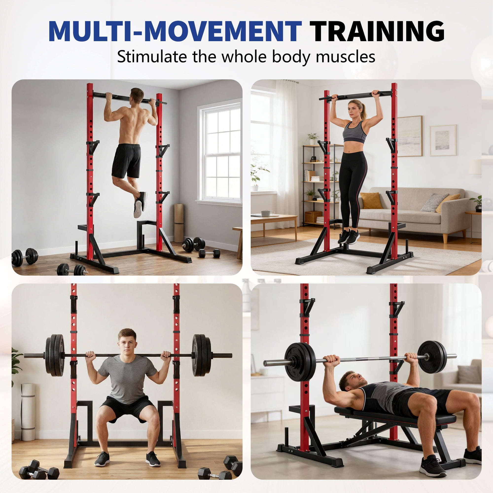 Primy Power Rack with Pull up Bar for Home Gym, 800Lbs Capacity Multifunction Adjustable Squat Stand Rack, Power Rack Cage