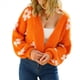thumbnail image 3 of Cárdigan de Punto Corto con Margaritas para Mujer, Suéter Holgado de Larga con Abertura Frontal, Ropa de Abrigo Naranja S, 3 of 8