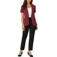 thumbnail image 2 of INSPIRE CHIC Women's Blazer Notch Lapel Collar Short Sleeves One Button Wear-to-Work Suit Jackets XL Dark Red, 2 of 5