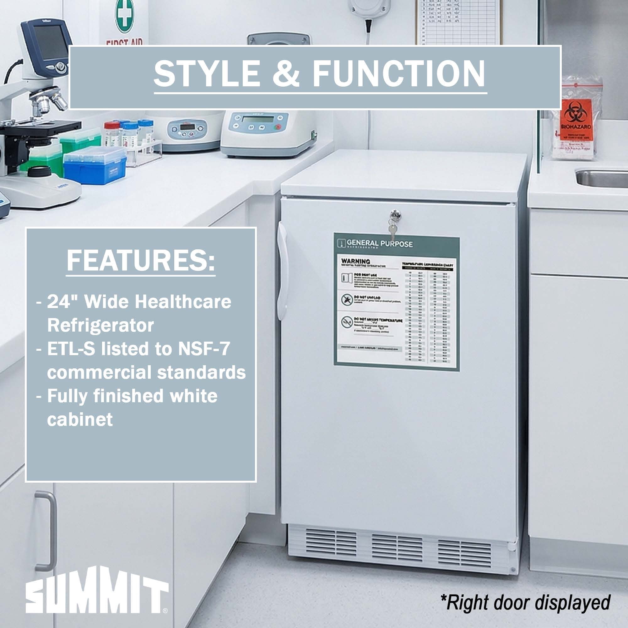 Accucold 24 Inch Refrigerator, 5.5 cu.ft., Undercounter, Commercial, General Purpose Medical, White - FF7LWGPCLHD (Left Handed Door Swing)