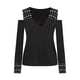 thumbnail image 4 of ICHUANYI Clearance Women Solid V-neck Long Sleeve Strapless T Shirt Polluver Blouse Tops(Black, XL) ICHUANYI WER2023080909159, 4 of 7