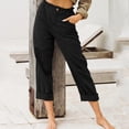 thumbnail image 5 of Cargo Pants for Women Dressy Casual Back Elastic Waist Linen with Pocket Trousers, 5 of 6