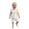 thumbnail image 4 of BemeyourBBs Toddler Baby Girl Summer Clothes Infant Baby Girls Summer 2 Pieces Outfits 3 6 12 18 24 Months 2 3 Years Sleeveless Solid Color Ruffle Collar Shirt Tops and Shorts Set, 4 of 9