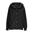 thumbnail image 3 of Womens Button up Sweatshirts Jackets, Long Sleeve Oversized Fleece Lined Hooded Cardigan, Fall Warm Loungewear Jackets Coat with Pockets Black L, 3 of 6