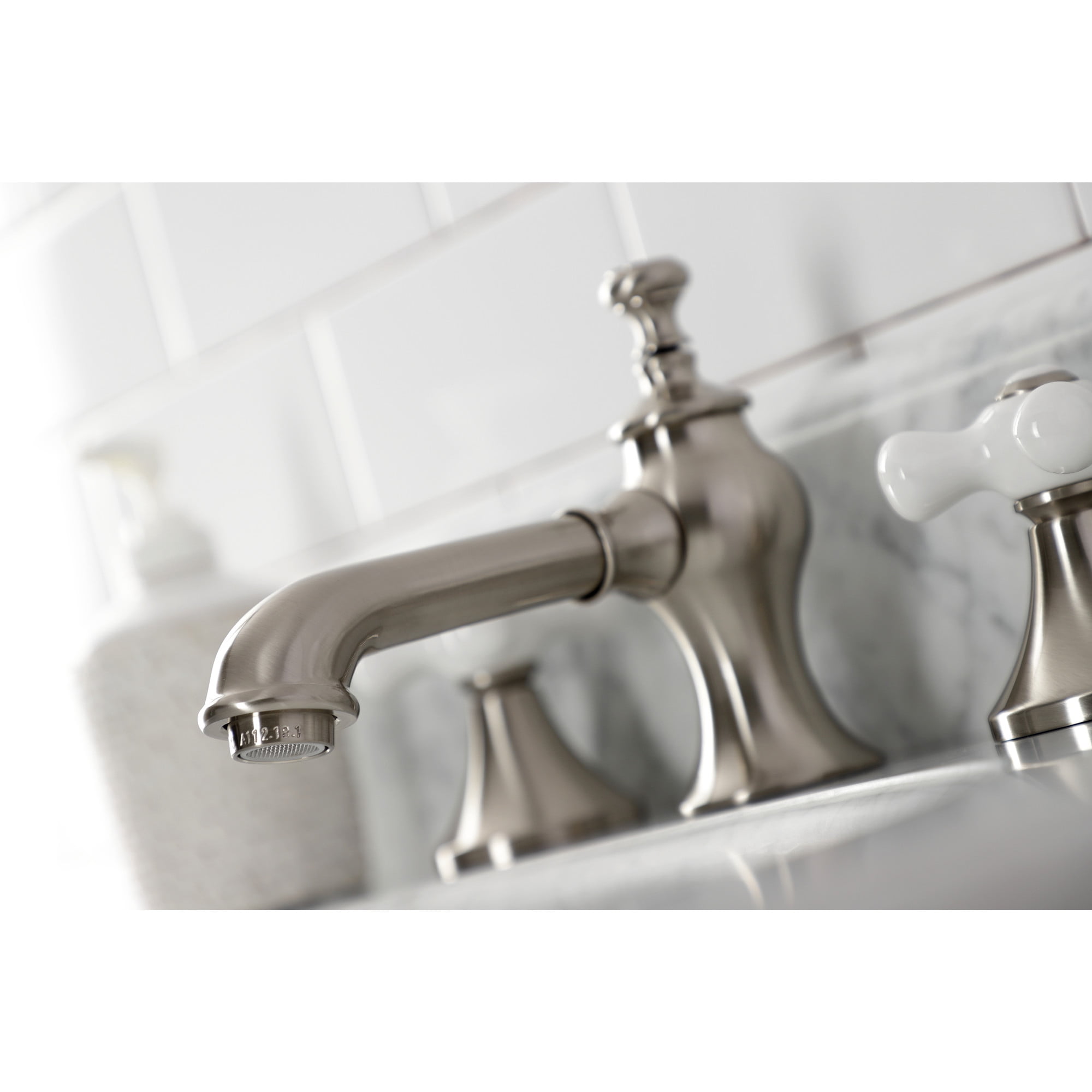 Kingston Brass KC7068PX Vintage Widespread Bathroom Faucet with Brass Pop-Up, Brushed Nickel
