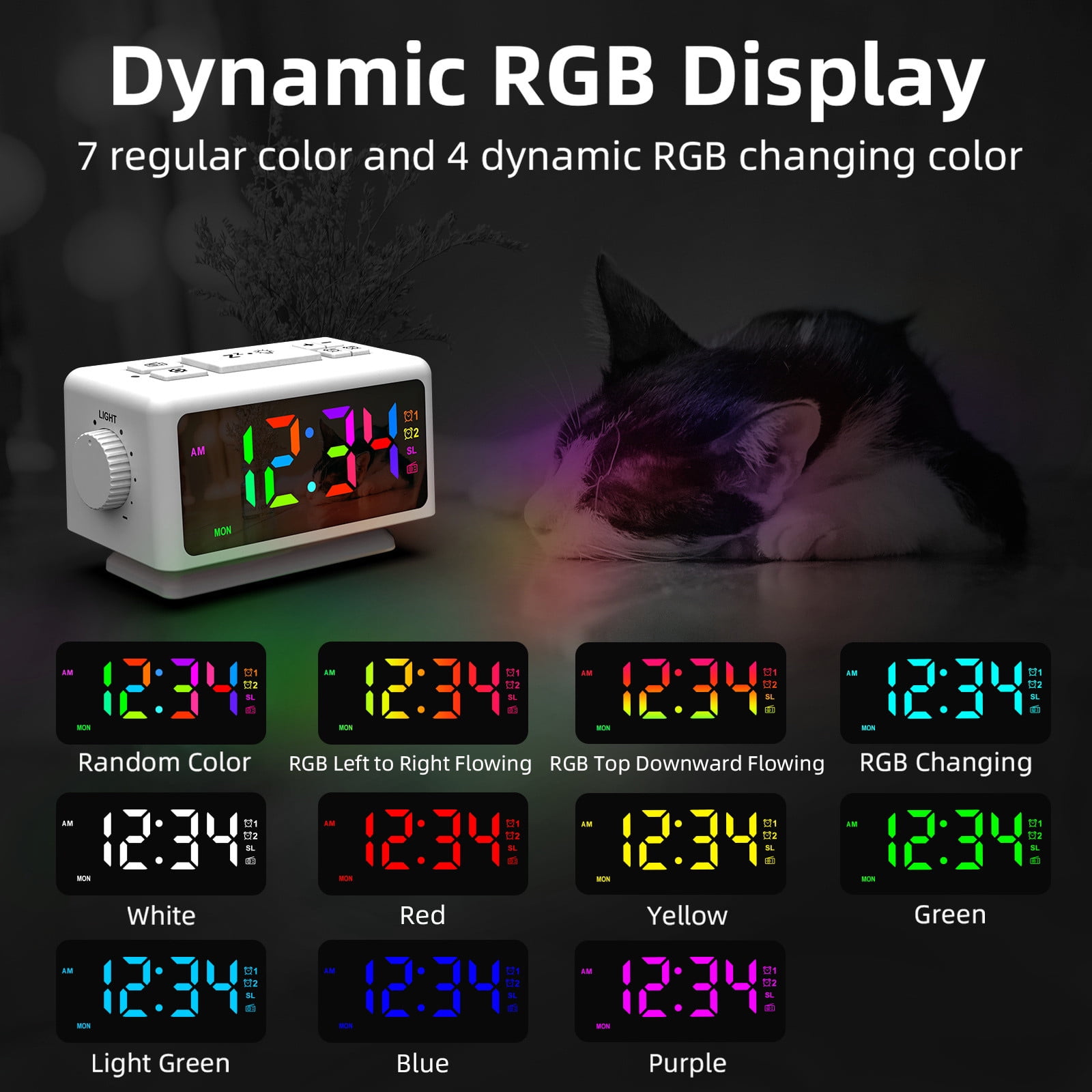 SINIMOKO Perpetual Calendar FM Radio Alarm Clock RGB Colorful Mirror Large Screen Display Electronic Clock Suitable For Giving Holiday Gifts,Father's Day Gifts for Brother