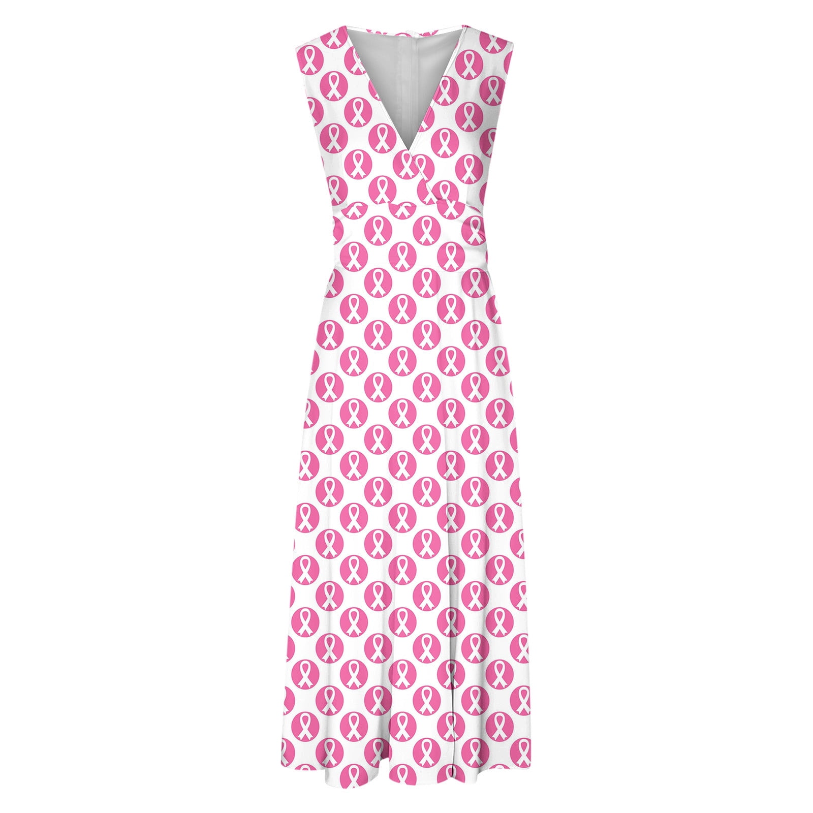 REORIAFEE Cancer Dress Women Breast Cancer Dress Pink Ribbon Breast Cancer  Awareness Dress Oversized Sleeveless V-Neck Pink Formal Dress for Women  Wrap Beach Long Dress Pink11 XXXL 