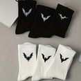 thumbnail image 3 of 6 Pairs Bat Embroidered Halloween Socks - Funny Halloween Bat Patterned Socks for Halloween Gift Women&Men, 3 of 7