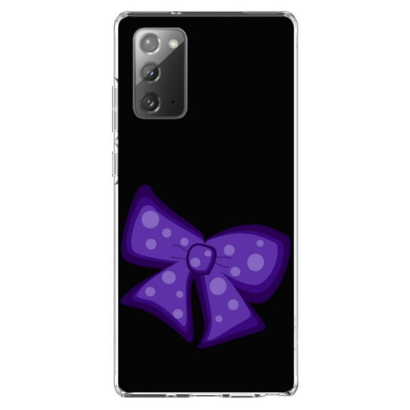 DistinctInk Clear Shockproof Hybrid Case for Samsung Galaxy Note 20 (6.7" Screen) - TPU Bumper, Acrylic Back, Tempered Glass Screen Protector - Purple Black Bow Ribbon - Cartoon Bows / Ribbons