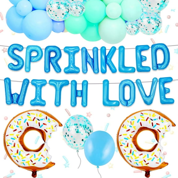 SPRINKLED WITH LOVE Party Decoration Balloon Set - 3D Letters   Donut Glitter Multicolor Aluminum Foil and Latex Balloon Combination