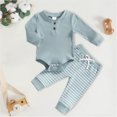 thumbnail image 2 of HCNTES Baby Boy Winter Clothes Baby Boy Outfits Knit Long Sleeve Solid Lapel Button Down Romper Jumpsuit Long Sleeve Stripes Pants Autumn Clothes, 2 of 4