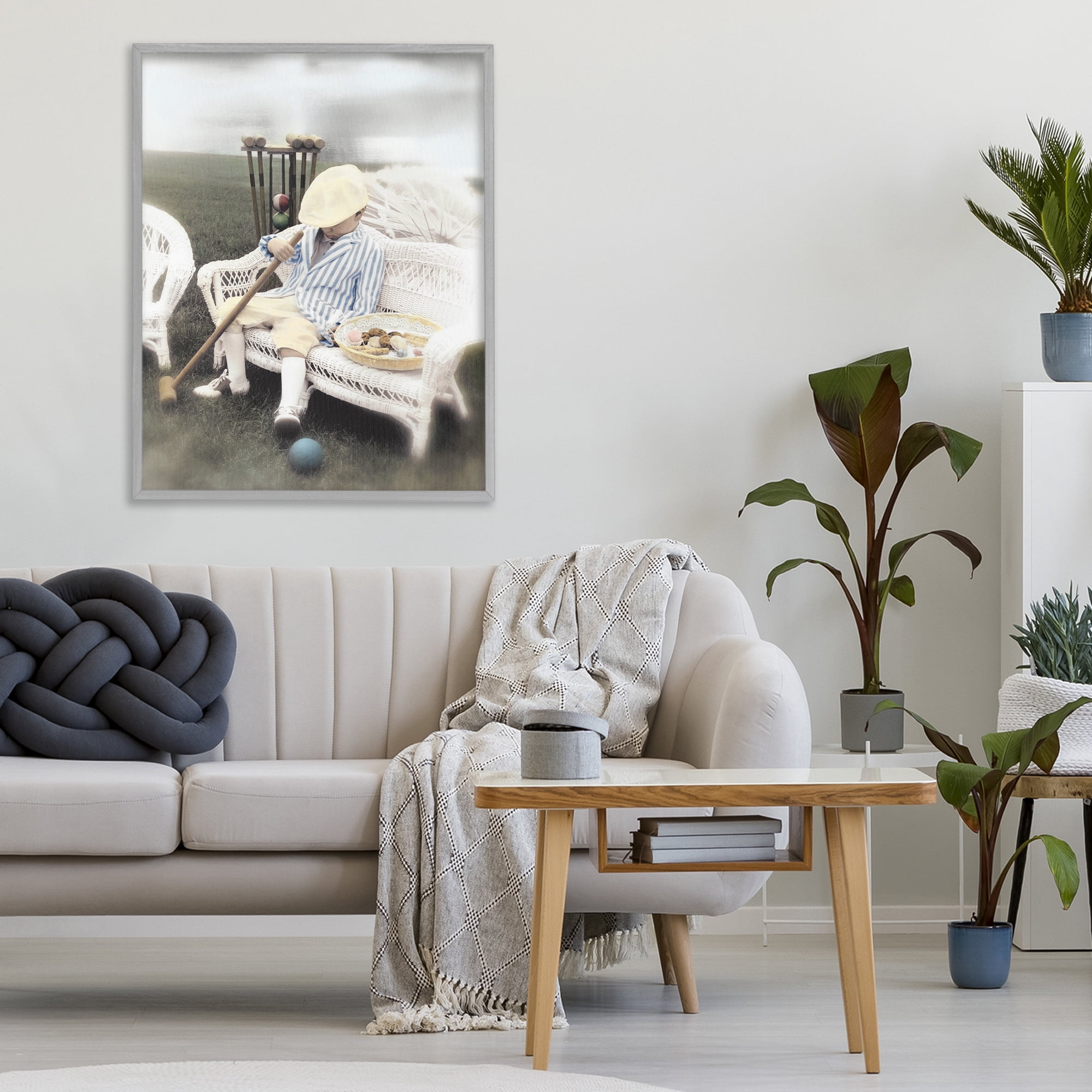 Stupell Industries Child with Croquet Mallet Gray Framed Giclee Art, design by Kendra Dew