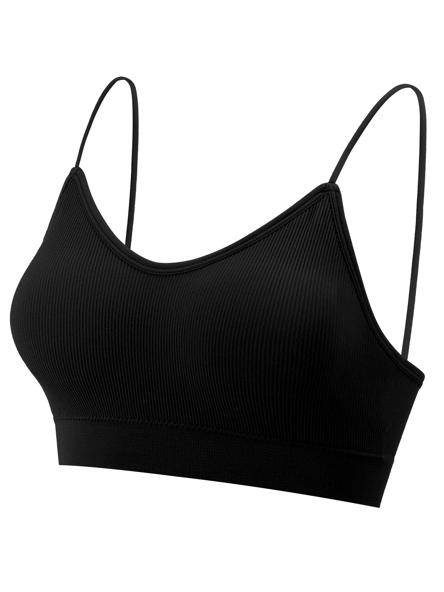 Spencer Women V Neck Cami Bra Bralettes Padded Seamless Bralette Straps Sleeping Bra Pullover Style Tank Top Bra "Black, XL"