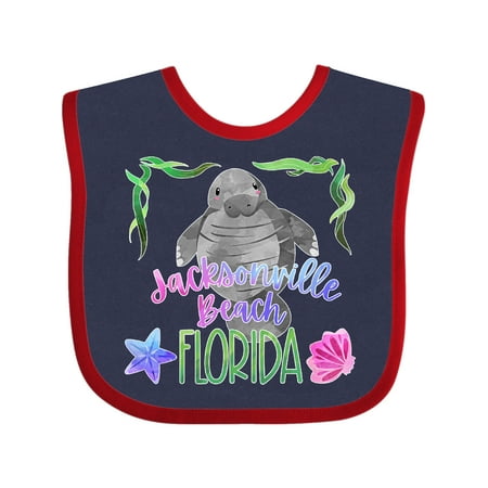 

Inktastic Jacksonville Beach Florida Cute Swimming Manatee Gift Baby Boy or Baby Girl Bib