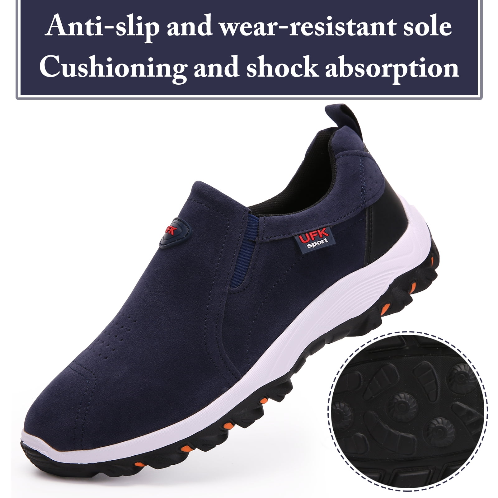 Mens Hiking Shoes Laceless Suede Breathable Slip Resistant Boots Lightweight Sneakers for Outdoor Activity Hiking Walking