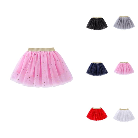 Girls' Layered Tulle Tutu Skirt with Glitter Star Print & Sequins – Princess Party Ballet Dance Skirt for Ages 1-10 Years