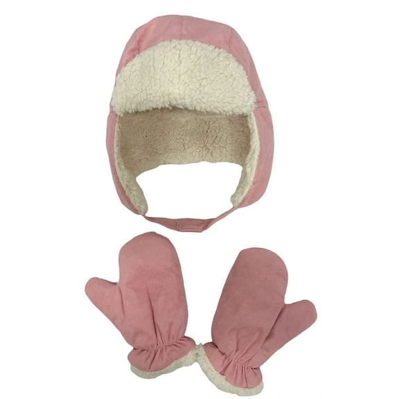 Gold Coast Girls Pink Fleece Trapper Hat and Mitten Set, 2-4 Years