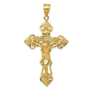 14K Yellow Gold Charm Pendant Themed 57 mm 31 Inri Fleur De Lis Crucifix
