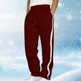 thumbnail image 2 of Hinvhai Men's Athletic Pants Elastic Waist Striped Wide Leg Joggers Loose Baggy Sweatpants Casual Trousers with Pockets Wine XXL(XXL), 2 of 7